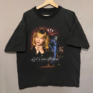 Vintage 90s LeAnn Rimes Tour Graphic T-Shirt‎ Double Image Heart Logo Black Tee